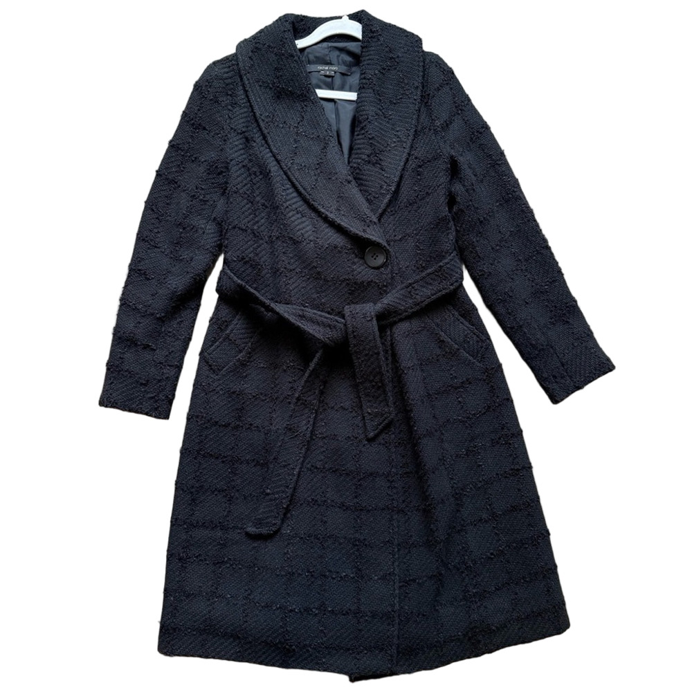 Rachel Mara Chic Black Textured Women's Trench Coat Size 2 Cozy Fall Winter